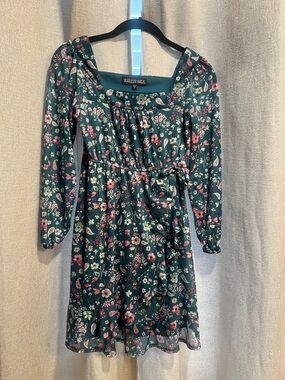 Trixxi Girl Teal Floral Top with Contrast Label